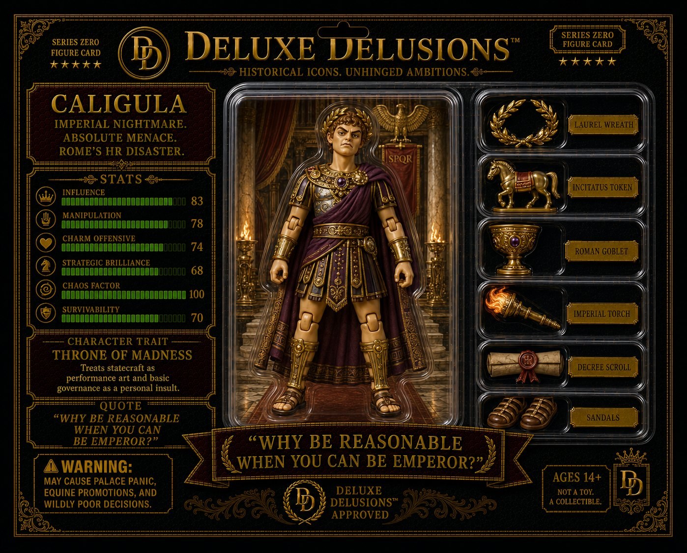 Caligula cosplay reference card