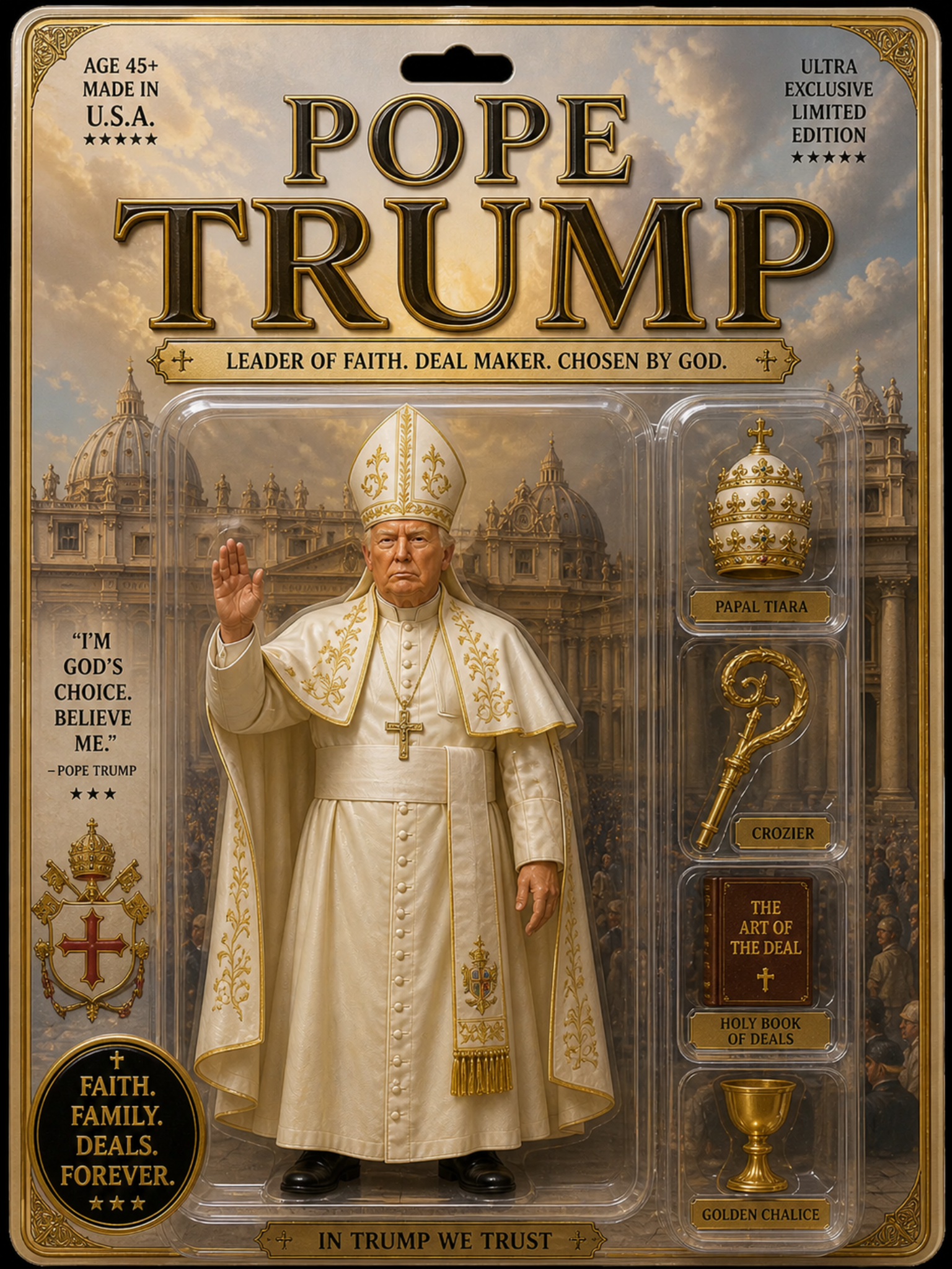 Pope Trump collectible toy packaging